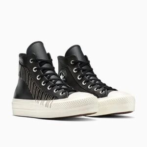 Leather Chuck Taylor All Star Platform Western Glam Black Women’s size 8.5